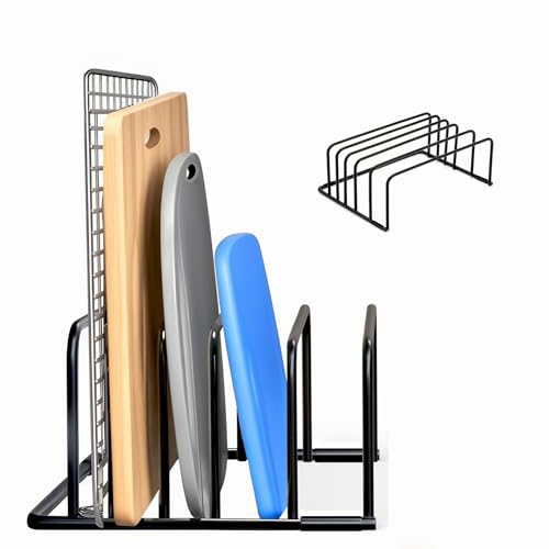 BanYakong Kitchen Cutting Board Organizer Rack, 5-Slot Storage Holder for Boards, Bakeware, Cookie Sheets (1pc Black)