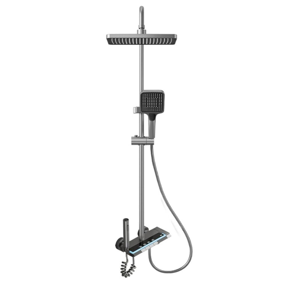 Saliscendi Doccia 4 Tasti, soffione Quadrato per Bagno Domestico | Finitura metallo grigio metallizzato, 4 modalità acqua a tasti,Soffione quadrato, altezza regolabile per bagno casa