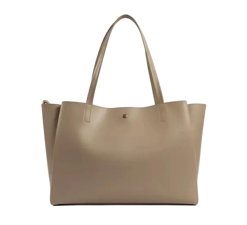 Women Tote Bag for Office | Stylish PU Leather Shoulder Handbag for Women | Large Capacity Ladies Purse for College, Work, Travel & Shopping-Beige-image-47