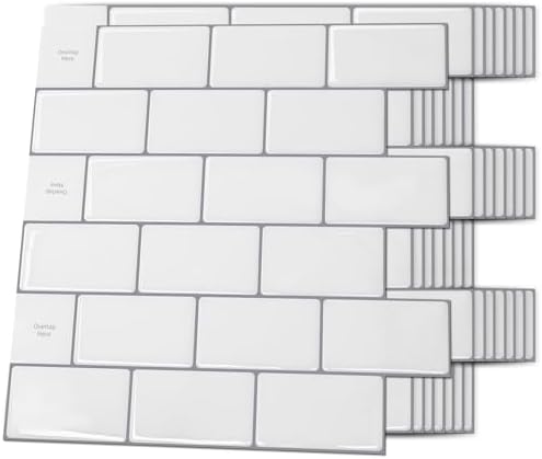 Art3d Backsplash Tile for Kitchen Peel and Stick, 10-Sheet Stick on Subway Tiles for Kitchem, Bathroom Back Splashes, 12"x12", Warm White with Gray Grout, A17003WG