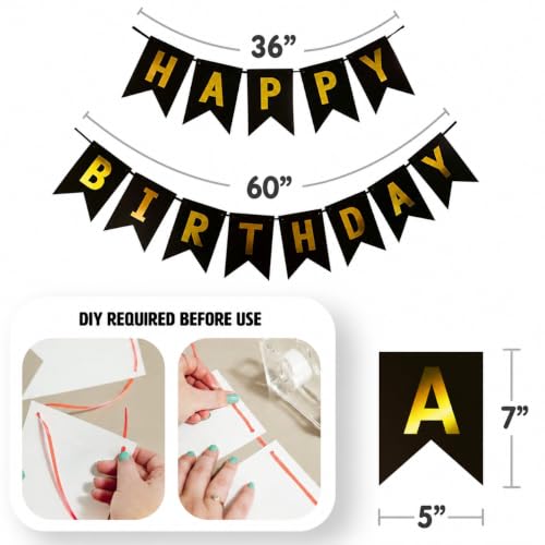 Image of Just Party Happy Birthday Decoration Kit, Gold and Black - Pack of 58 | Super Shinny Balloons for Birthday Decoration | Birthday Balloons for Kids & Adults | Happy Birthday Banner | Confetti Balloons