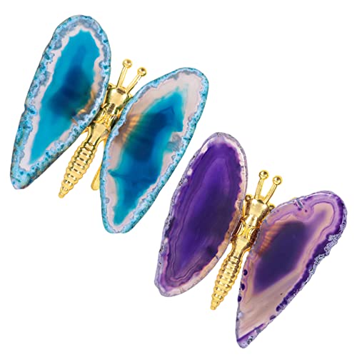 mookaitedecor Set of 2 Purple & Blue Agate Slices Crystal Butterfly Decoration Collectible Figurines