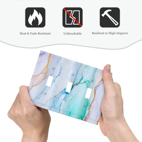 Decorative Light Switch Plate Covers Modern Ink Blue Green Marble Texure 3 Gang Light Switch Cover Plate Triple Toggle Wall Plate Switch Plate Cover for Kitchen Bathroom Home Decor
