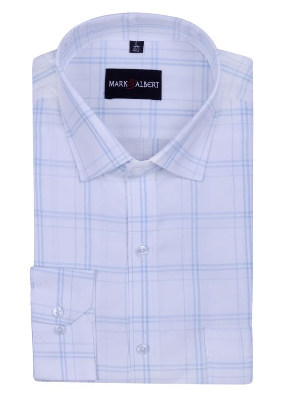 Image of MARK & ALBERT 100% Cotton Full Sleeves Regular Fit Formal Shirt for Men Blue