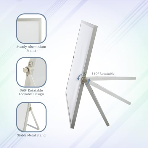 Image of Amazon Brand - Solimo Dry Erase Double-Sided White Board with 360 Rotating Adjustable Stand | Aluminium Frame | Accessories Included | Portable (30 x 40 cm)