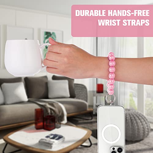 Cobee Beaded Phone Lanyard - Hand-Free Wrist Cell Phone Straps With 2 Pcs Transparent Phone Patches Detachable Handmade Natural Stone Kawaii Beaded Phone Charm Bracelet Keychains For Women(Pink) #TOP2
