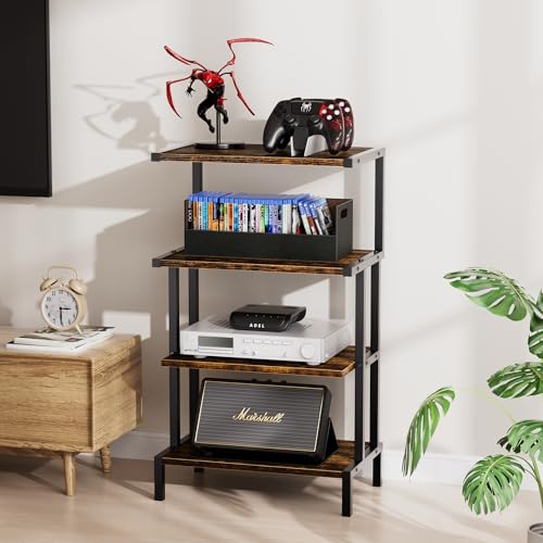 4 Tier Corner AV Media Stand, Stereo Rack, Video Game Console Stand for Living Room Gaming Room Music Studio, Rustic Brown - Image 6