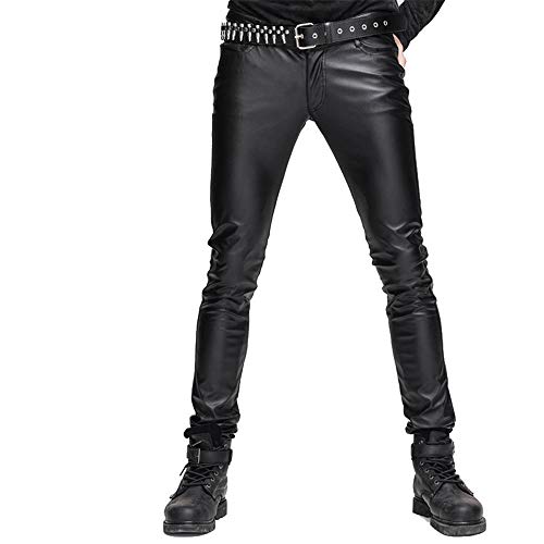 Devil fashion men's stretch tight pu leather pants gothic black s…