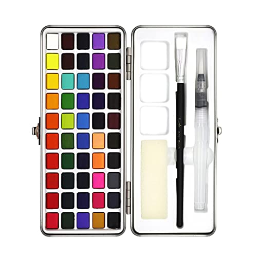 SHYYOULQE Juego de pintura de acuarela de 50 colores con gancho y bolígrafo, pinceles de agua para artistas, principiantes, suministros de arte para pintar acuarela, kits de colores de agua para