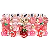 Budsmile Strawberry Bead Bracelets for Women Pearl Clay Heishi Bracelet Colorful Stackable Stretchy Boho Pearl Bracelets Jewelry