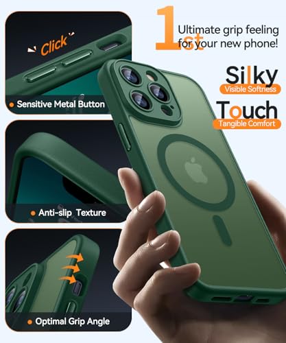 Image of CANSHN Magnetic Compatible with iPhone 13 Pro Max Case, Upgraded [Full Camera Protection] [Compatible with Magsafe] [Translucent Matte] Shockproof Protective Phone Case Cover 6.7 Inch - Deep Green