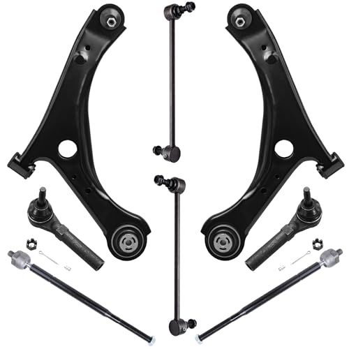Image of Detroit Axle - Front End 8pc Suspension Kit for 2008-2010 Dodge Grand Caravan, 2008-2010 Chrysler Town & Country, 2 Lower Control Arms w /Ball Joints Assembly, 4 Tie Rods, 2 Sway Bars Replacement