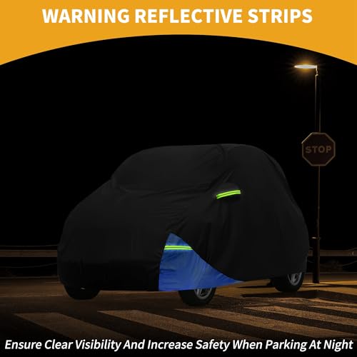 Image of Car Cover Waterproof All Weather 210D, UV Sun Rain Protection, for Smart Fortwo with Left Side Zipper, Black & Blue