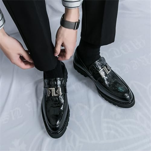 Image of Mens Loafers - Crocodile Texture Faux Leather Driving Shoes, Slip On Penny Moccasins for Business & Casual