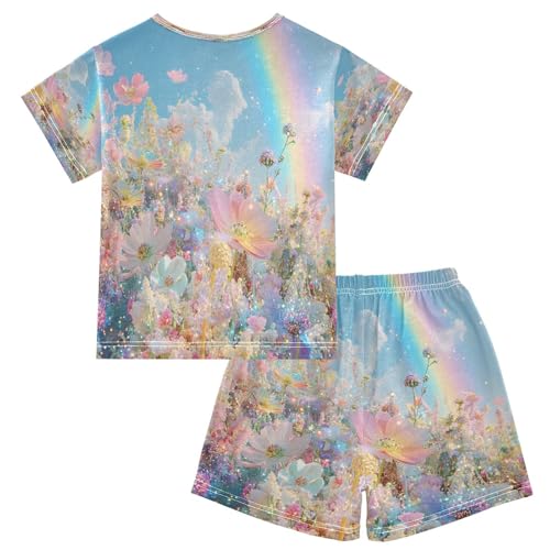 senya Short Sleeve Pajamas Sets Summer Cotton Sleepwear Rainbow and Flower2