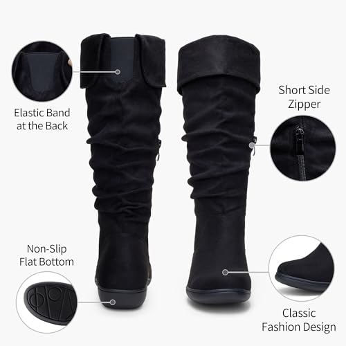 Vepose Women's 942 Knee High Boots Suede Slouch Flat Comfort Boots3