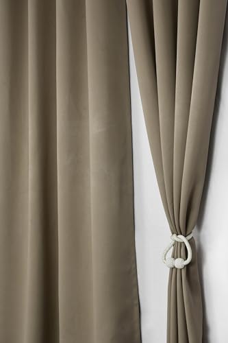 Image of LaVichitra 2 Pieces Solid Premium Blackout Curtains - Thermal Insulated, 3 Layered, 100% Opaque Long Door Curtain - 9 feet, Hazel Wood
