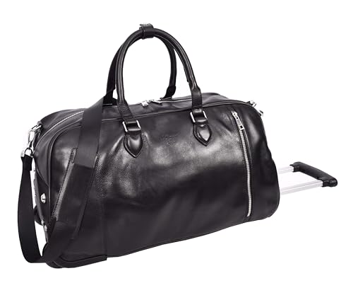Genuine Leather Wheeled Holdall Duffel Weekend Overnight Bag Whitby, Black, L, Wheeled Travel Holdall2