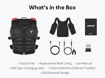 bHaptics TactSuit X16 Haptic Vest with 16 Vibration Motors for VR with Audio Accessories and Replacement Lining