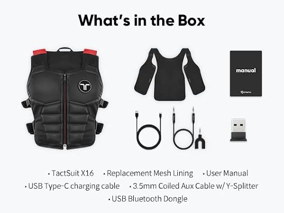 bHaptics TactSuit X16 Haptic Vest with 16 Vibration Motors for VR with Audio Accessories and Replacement Lining