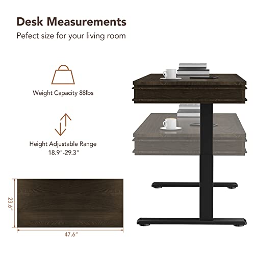 Flexihome 48 Inch Electric Height Adjustable Coffee Table, Quick Install American Style Dining Table With Usb Charging Port And Storage Drawers For Living Room Uc1B #TOP2