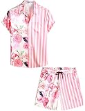 VATPAVE Mens Flamingo Hawaiian Sets Casual Short Sleeve Button Down Shirts Beach Outfits X-Large Pink