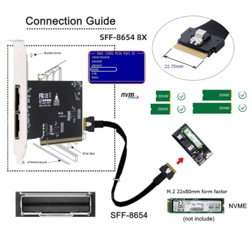 Image of Xiwai Slimline Dual SFF-8654 8X 74Pin External to PCIE 16X Express 5.0 Card | PCIE4.0 Raid VROC Raid0 Hyper Adapter with Linear Redriver over Long Cable Lengths