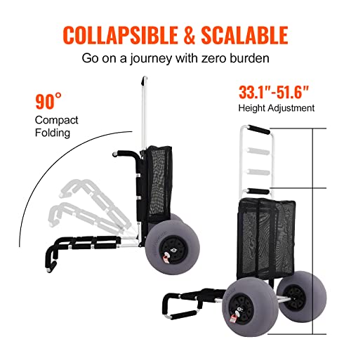 Vevor Beach Carts For Sand, 23" X 15" Cargo Deck, W/ 13" Tpu Balloon Wheels, 165Lbs Loading Folding & 33.1" To 51.6" Adjustable Height, Aviation Aluminum Cart For Picnic, Fishing #TOP4