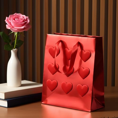 Image of Prettykrafts Premium Red Heart Gift Bag | Pack of 1 | 25x20x10 cm | Large Size | Reusable & Eco-Friendly Paper Bags for Gifting, Parties, Return Gifts, Shopping and Special Occasions