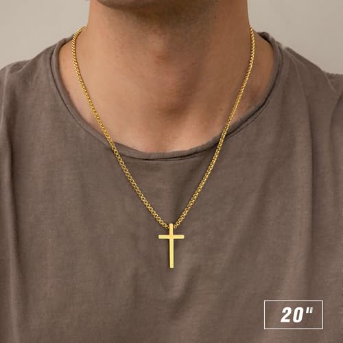 Image of M MOOHAM Cross Necklace for Men, Silver Black Gold Stainless Steel Plain Cross Pendant Necklace for Men Box Chain 16-30 Inch
