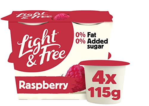 Light & Free Raspberry, 0% Fat and No Added Sugar, Greek Style Yoghurt, 4x115g