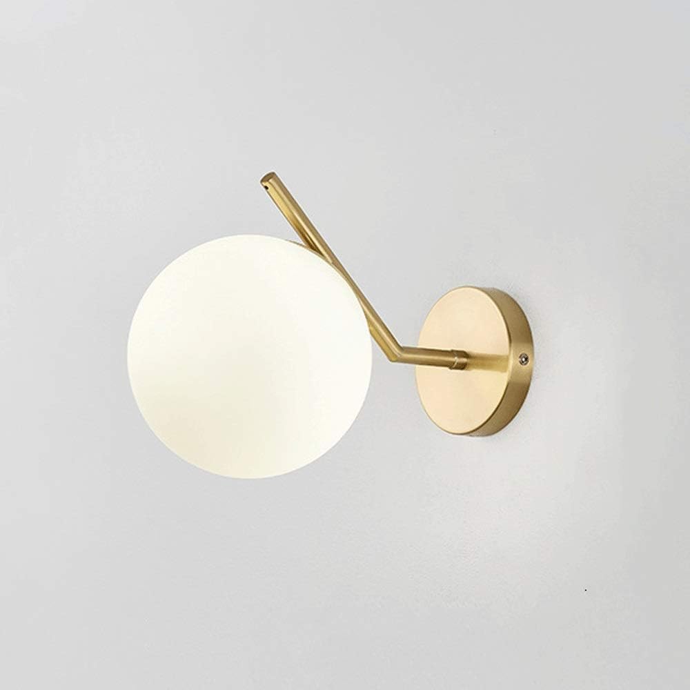 VGTLAKEX Wall Light White Glass Globe Lamp Shade Brass Sconce Geometric Copper Sconces Lighting for Living Bedside Corridor Staircase