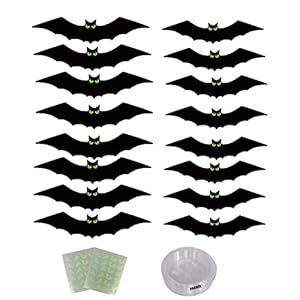 Halloween vleermuis decoraties | 16-delige Glow in the Dark Halloween hangende vleermuis – Hangende Feestdecoratie Tuin Decor Buiten Boom Ornament voor Muur Deur Raam Plafond Peosevi