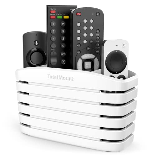 TotalMount Fernbedienungshalter - Premium Qualität und extra stabil um in der Nähe Ihres Fernsehers, Bettes oder Tisches zu platzieren (groß - passend für vier Fernbedienungen, Premium Weiß) Cover