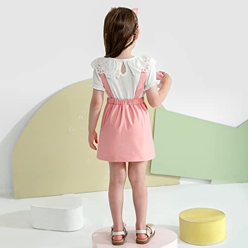 Weixinbuy Toddler Girl's Summer Clothes Outfits Ruffle Short Sleeve Ribbed T-Shirt Tops+Suspender Skirt+Headband 3-Piece Girls Clothing Set #TOP6