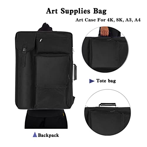 Image of TreochtFUN Art Bags for Supplies Portfolio Case 19 X 25.5 in Medium | for Storage A2 Canvas Board A3 Sketchbook - Carrying Artwork with Backpack & Tote-handle