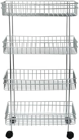 Stainless Steel Kitchen Trolley, Fruits & Vegetable Trolley Container, Basket Organizer Holder Stand for Kitchen, Multipurpose Kitchen Trolley with Wheel (4 Shelf)