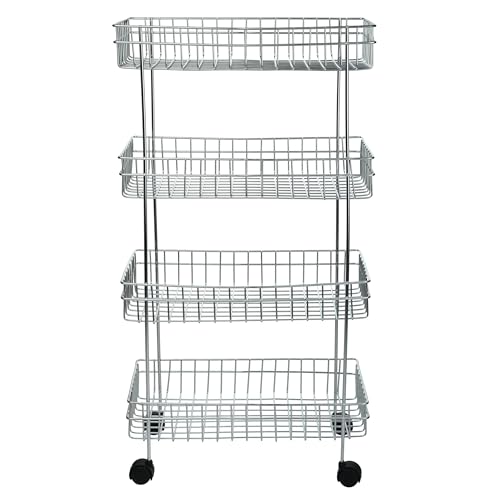 Tinbell Stainless Steel Kitchen Trolley, Fruits & Vegetable Trolley Container, Basket Organizer Holder Stand for Kitchen, Multipurpose Kitchen Trolley with Wheel (4 Shelf)
