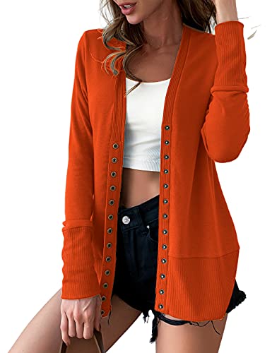 VERABENDI Women s V-Neck Button Down Long Sleeve Knit Cardigan Sweater Copper M