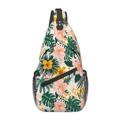Hawaii Flower Sling Bag Cute Crossbody Backpack Shoulder Chest Bags for Men Women Runners Cycling Travel Walking