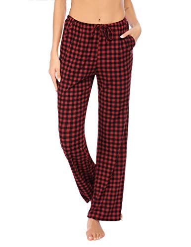Hotouch Womens Lounge Pants Comfy Pajama Bottom with Pockets Stretch Plaid Sleepwear Drawstring Pj Bottoms Pants Plade XXL
