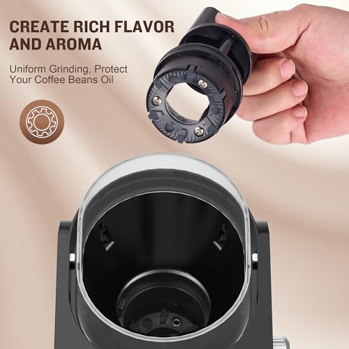 AYCHIRO Flat Burr Coffee Grinder Electric, Coffee Grinder with 14 Grinding Levels,Burr Mill Grinder with 2-12 Cups for Espresso, Drip Coffee and French Press