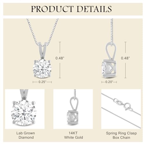 1.0 Carat To 2.0 Carat 14K Gold Lab Grown Diamond Necklace for Women | Round & Princess Cut Solitaire Pendant | E-F Color, VS1-VS2 Clarity | 18 Inch Length | Ultra Premium Collection | With Gift Box3