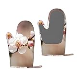 Guantes de horno de silicona resistentes al calor, guantes de cocina gruesos con forro de algodón, juego de 2 manoplas largas y flexibles, impermeables, guantes de cocina de flor de cerezo para