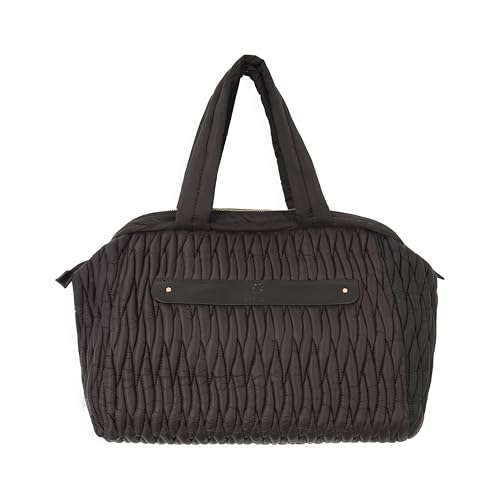 Bolsa Feminina Transversal Grande, Preta, Tecido Matelassê com Alças Duplas e Zíper Dourado, tecido de Poliéster resistente à Água