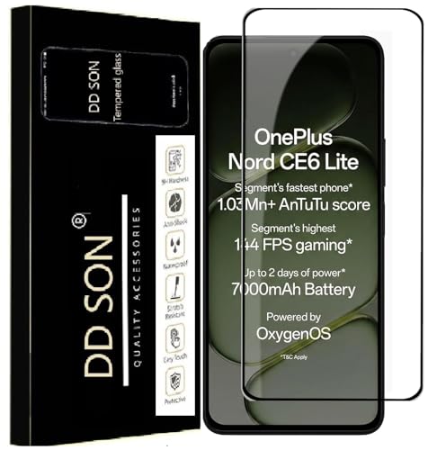 Image of DD SON Premium Tempered Glass Screen Protector Guard Compatible For Oneplus Nord CE6 Lite 5G (6.72 Inch, Pack of 1) | Edge to Edge Coverage With Easy to installation kit for Smartphone
