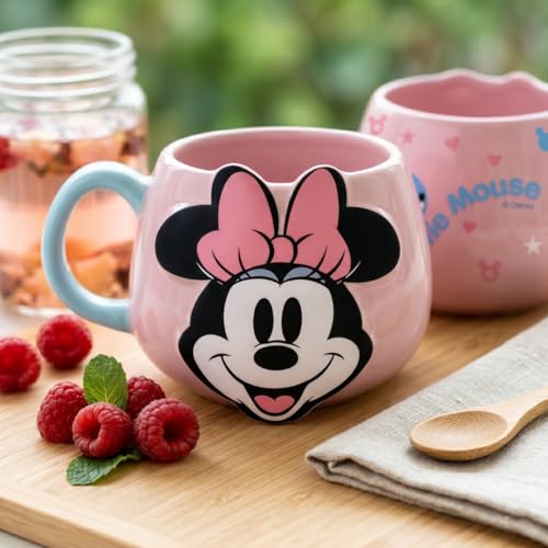 Image of Clay Craft Minnie Mouse Ceramic Milk Mug, Pink, Glossy Finish, Microwave Safe, 500 ml, Round, Modern Style