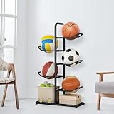 Hoiweqr Ballständer Metall, Aufbewahrung Regal Für Rugby Volleyball Fußball Display, Basketballständer Sportgeräte Aufbewahrungsregal Standregal Ballhalter(Noir,23.5 * 58 * 86cm)