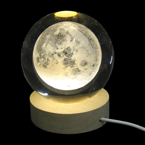 Lámpara de noche bola de cristal 8 cm con base de madera y USB miniatura 1