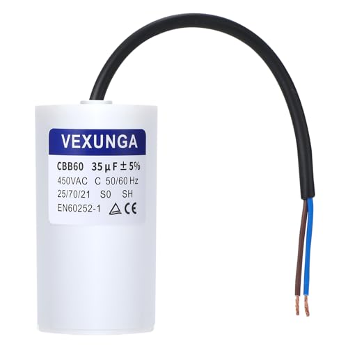 VEXUNGA CBB60 Capacitor 35uF 450V AC Run Capacitors 450VAC 35 µF 35MFD SH Start Motor Capacitor 50/60Hz ±5% 50x92MM with Wire for Air Compressor